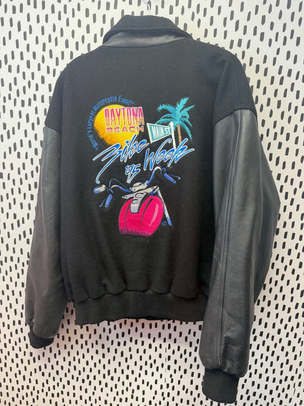 Vintage RARE 90's Daytona beach bike week Letterman style Bomber Jacket